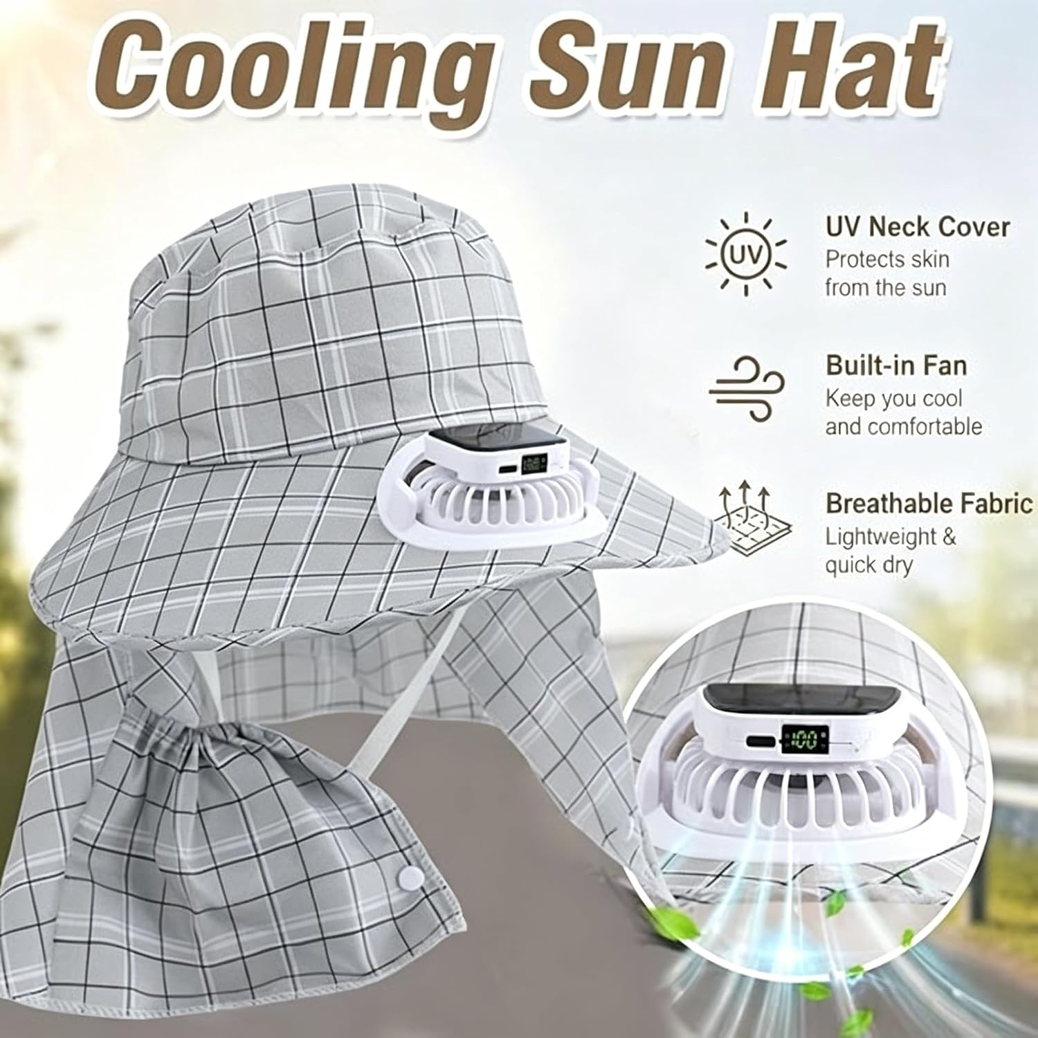 1PC Solar Power Neck Guard Fan - огляд і ціна Fishing Hat