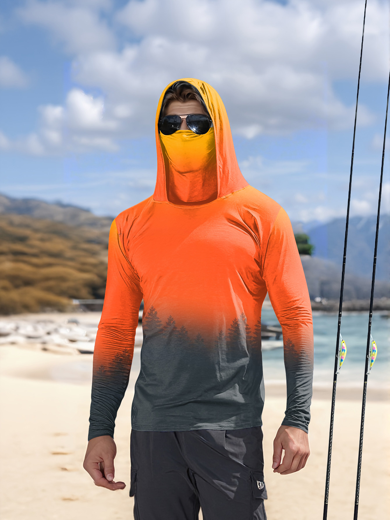 Men's Gradient Forest Printed  - огляд і ціна Fishing Hoodie
