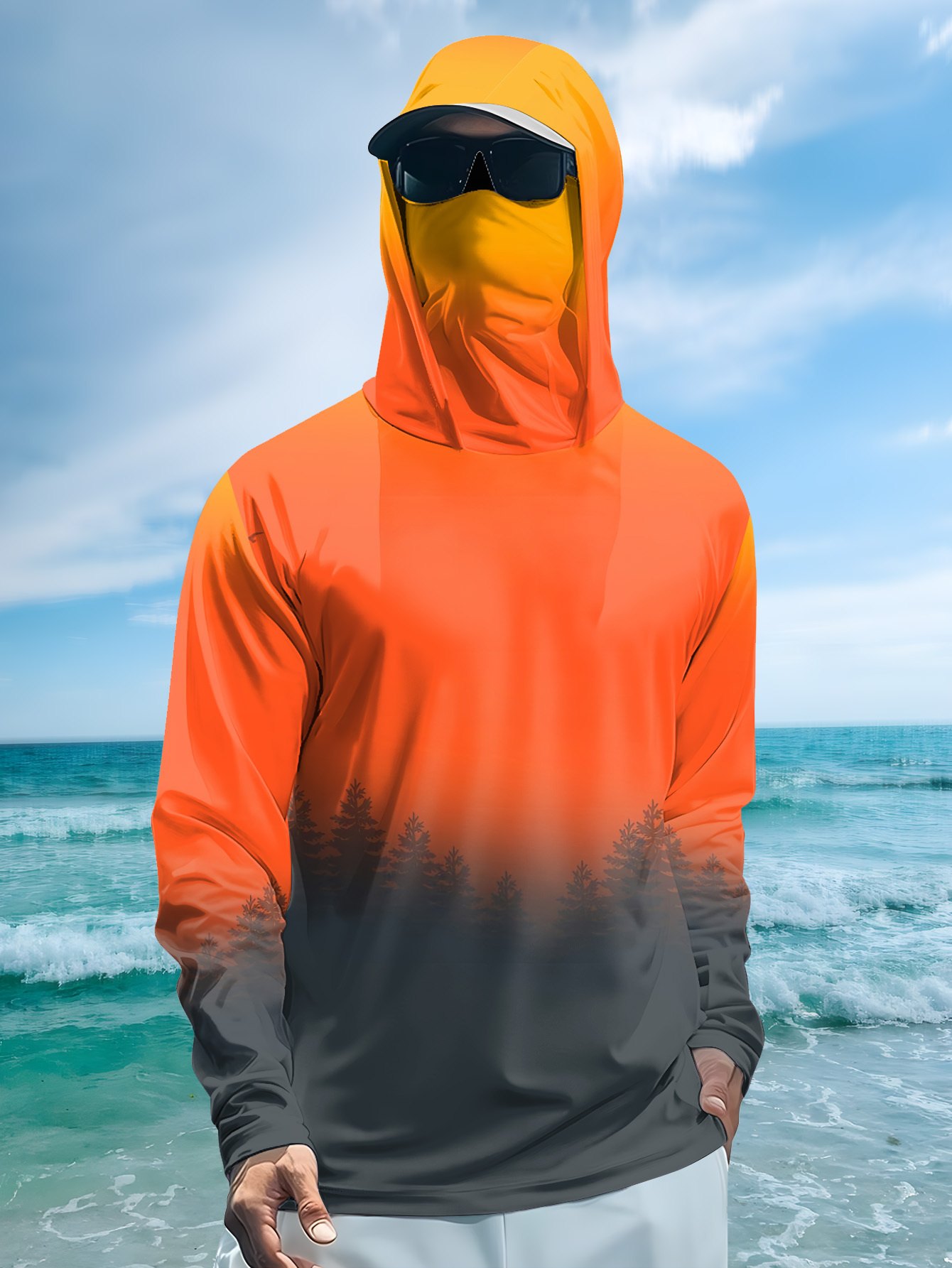 Men's Gradient Forest Printed  - огляд і ціна Fishing Hoodie